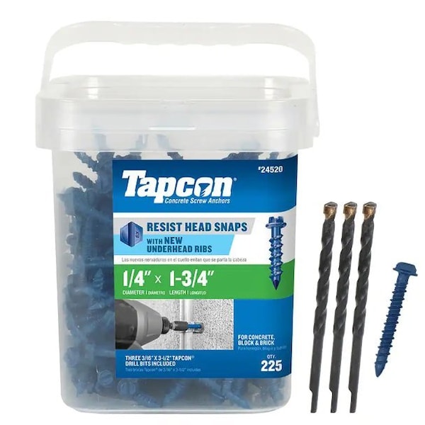 1/4-inch x 1-3/4-inch Climaseal Blue Slotted Hex Head Concrete Screw Anchors, 225PK